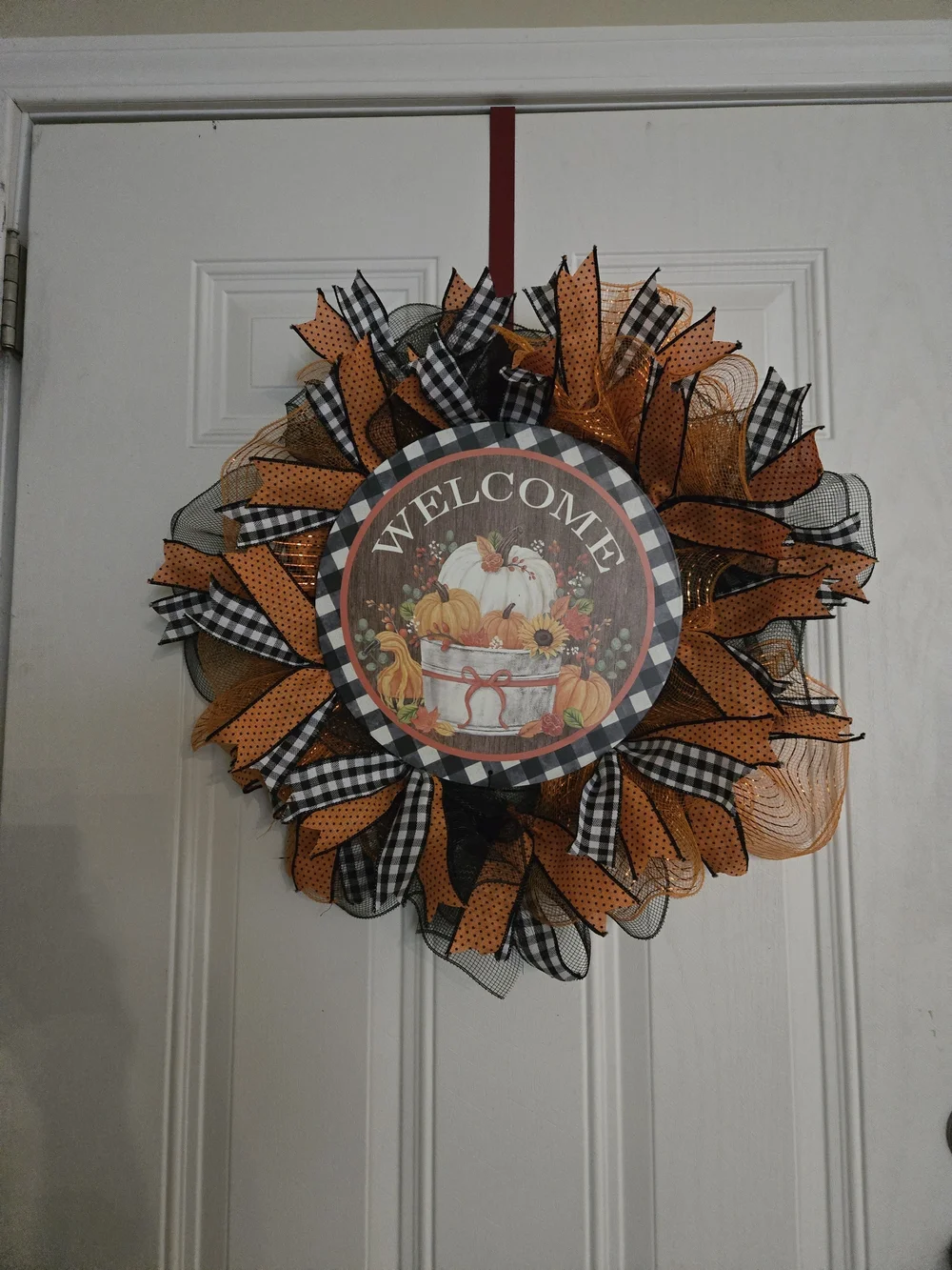 Welcome Fall Pumpkin Wreath - Orange, Black, White